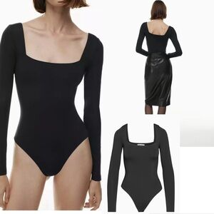 Aritzia Babaton Contour Black Square Neck Long Sleeve Bodysuit Sz M